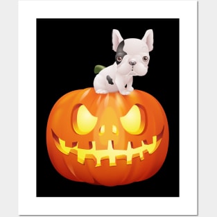 French Bulldog on Halloween Pumpkin Posters and Art